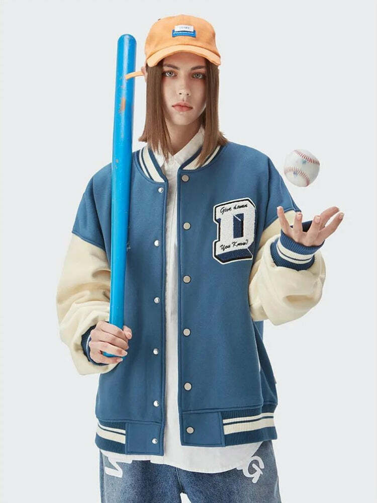 I Don't Give Damn Y2K Varsity Jacket - Retro Grunge Style Outerwear