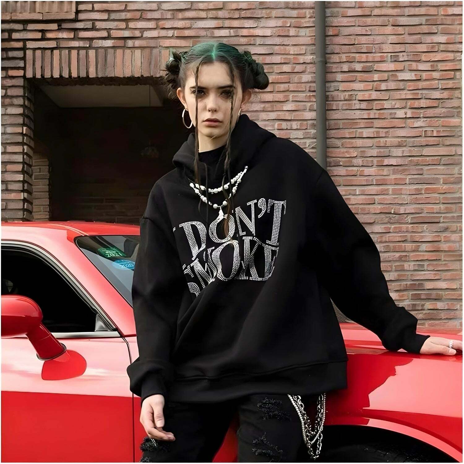 I Don't Smoke Y2K Rhinestone Hoodie - Retro Grunge Summer Style