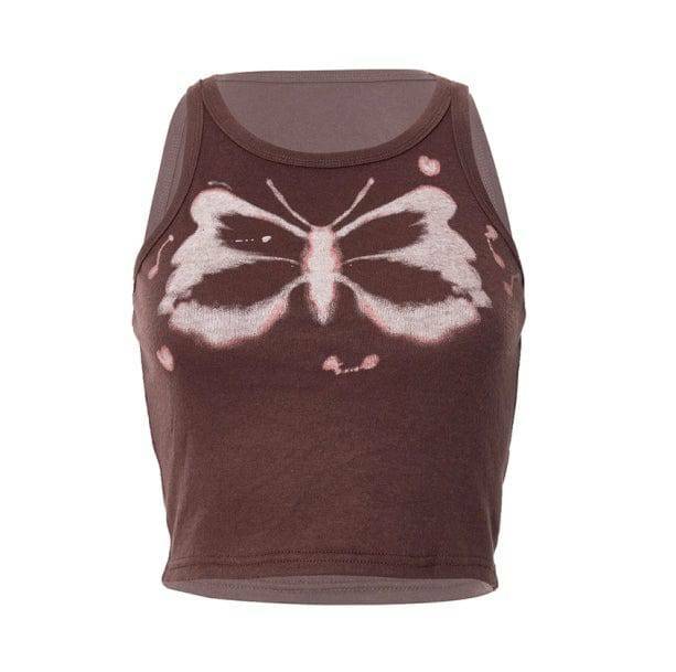 Indie Butterfly Y2K Sleeveless Top - Retro Summer Fashion Essential