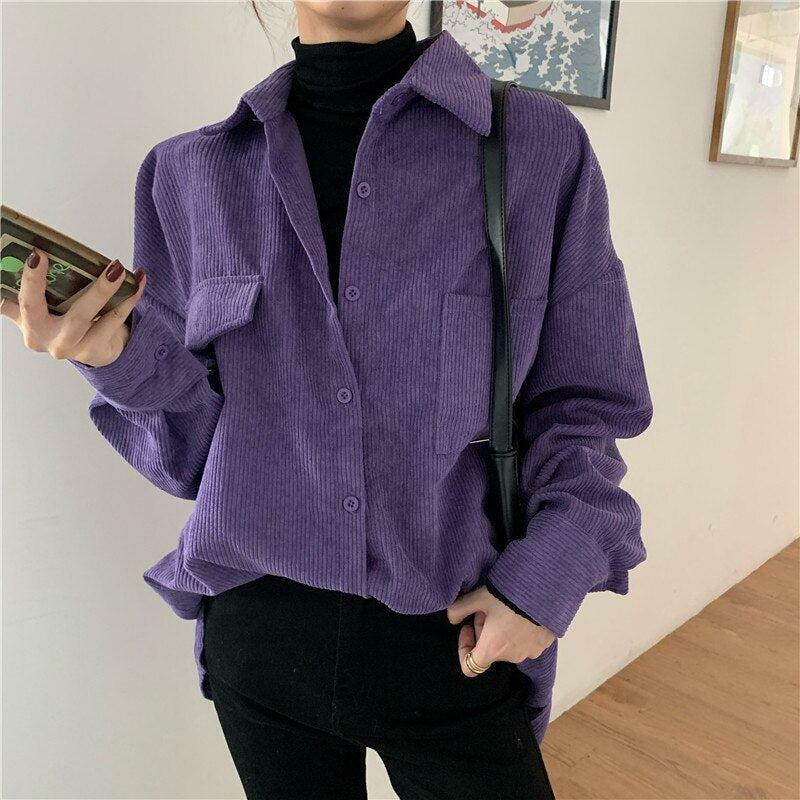 Indie Purple Corduroy Y2K Casual Shirt for Retro Summer Outfits