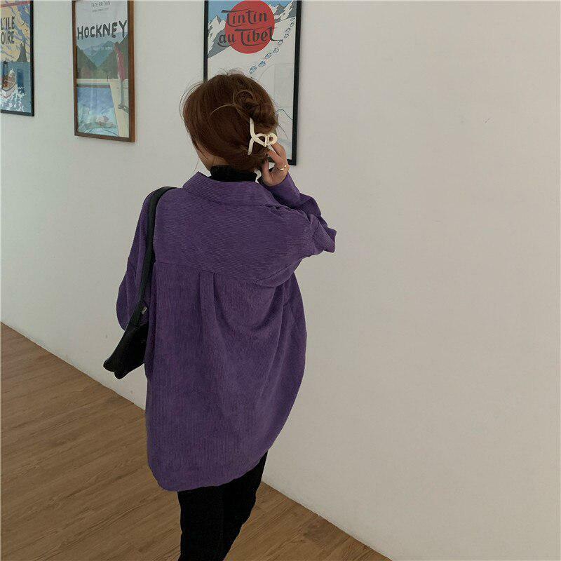 Indie Purple Corduroy Y2K Casual Shirt for Retro Summer Outfits