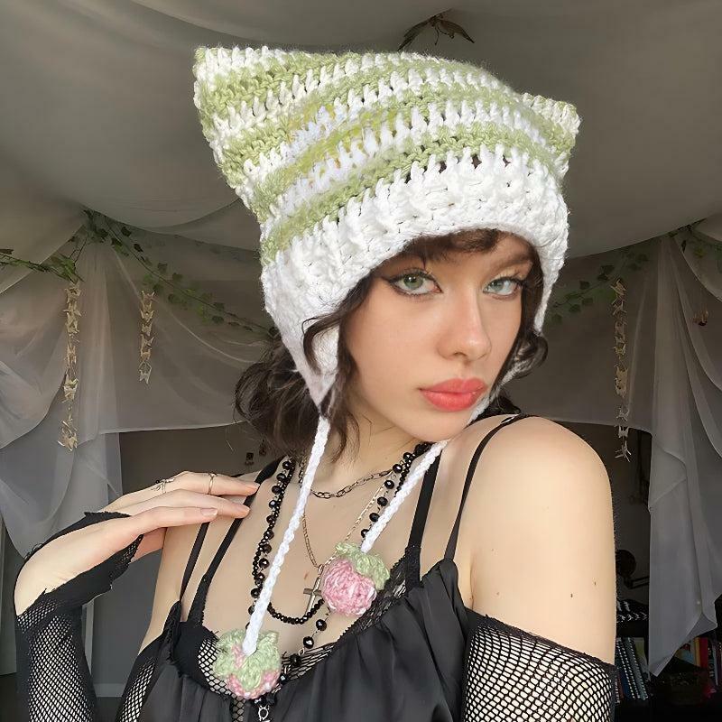 Kawaii Cat Ear Knitted Beanie - Y2K Fashion Accessory for Retro Vibes