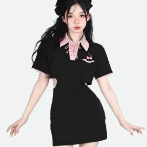 Kawaii Cherry Cut Out Mini Polo Dress - Y2K Summer Outfit Essential