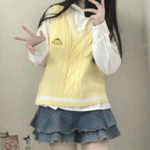 Kawaii Kuromi Y2K Vest Sweater - Retro Grunge Style for Summer Outfits