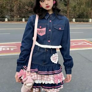 Kawaii Layered Denim Mini Skirt - Y2K Grunge Summer Outfit Essential