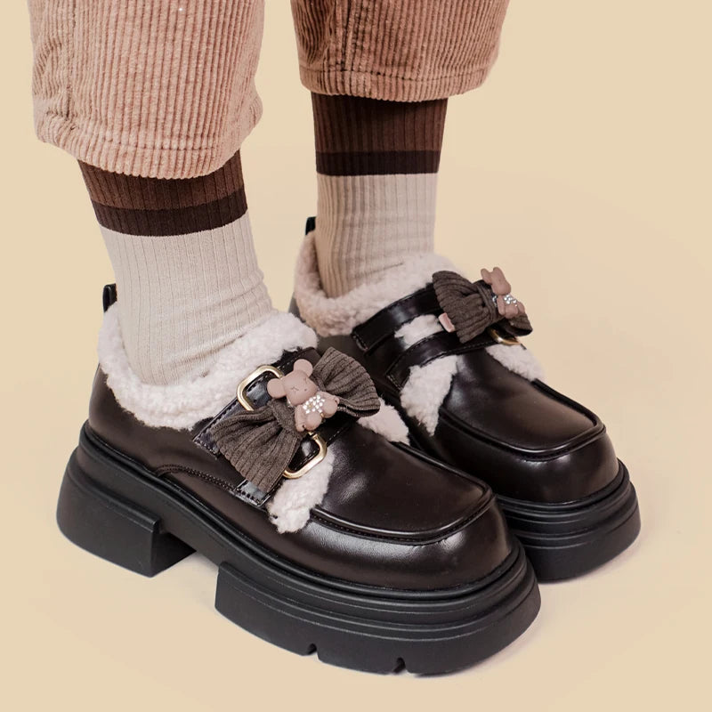 Kawaii Teddy Bear Platform Oxford Shoes for Y2K Summer Outfits