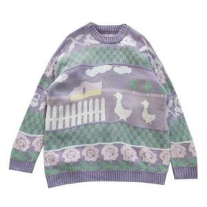 Kawaii Y2K Farm Sweater: Retro 90s Style for Trendy Summer Outfits