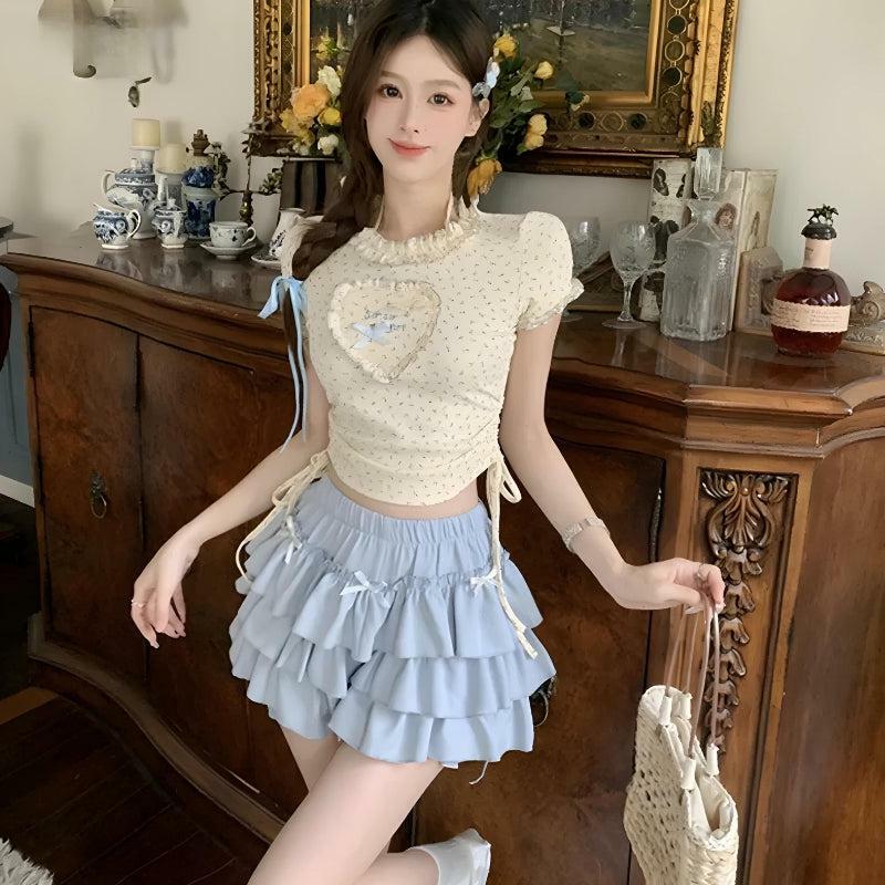 Kawaii Y2K Top & Ruffled Mini Skirt Set for Trendy Summer Outfits