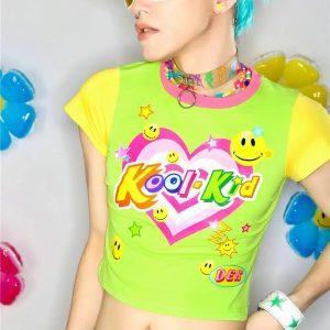 Kool Kid Y2K Baby Tee: Retro 90s Grunge Summer Outfit Essential