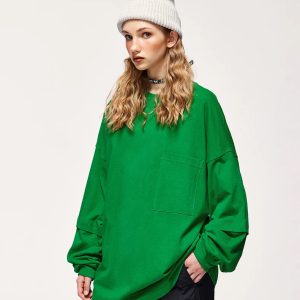 Layered Sleeve Basic Sweatshirt - Y2K Grunge Style for Effortless Chic