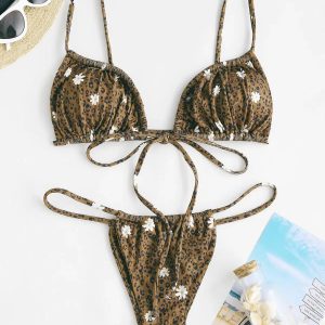 Leopard Daisy Y2K Summer Bikini Set for Trendy Beach Vibes