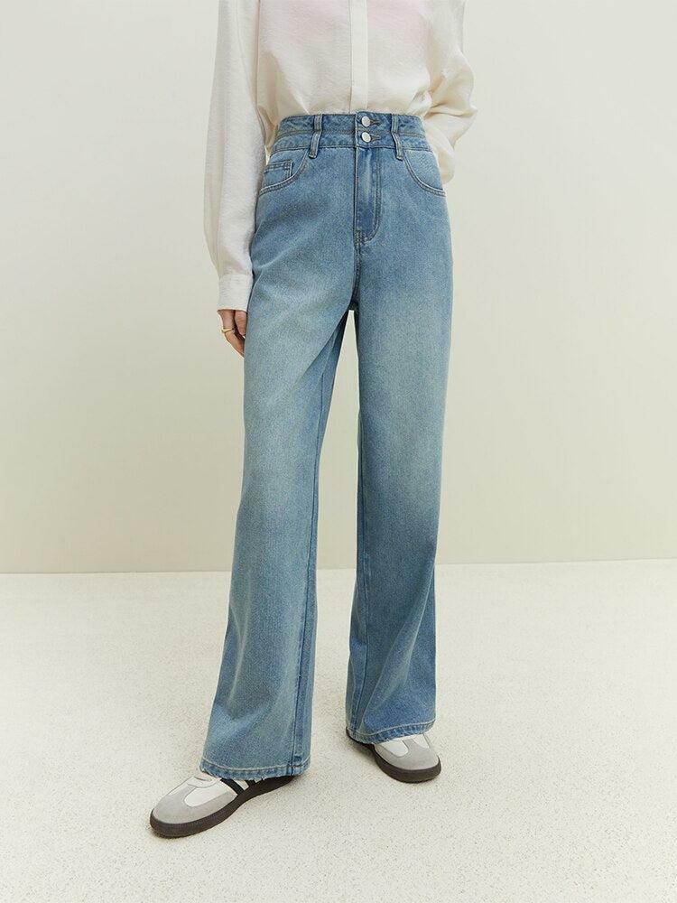 Light Washed Double Buttoned Y2K Jeans for Retro Summer Vibes