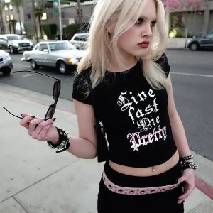 Live Fast Die Pretty Y2K Grunge Tee - Retro 90s Summer Outfit