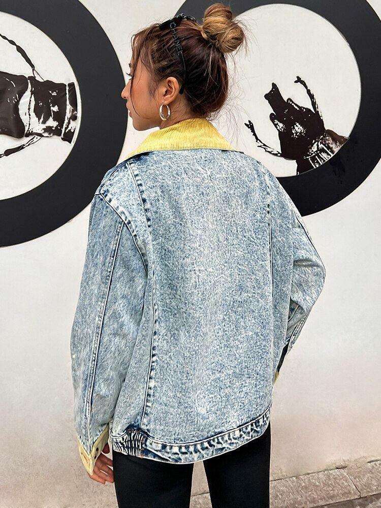 Mid Wash Y2K Patchwork Denim Jacket - Retro 90s Grunge Style Outerwear