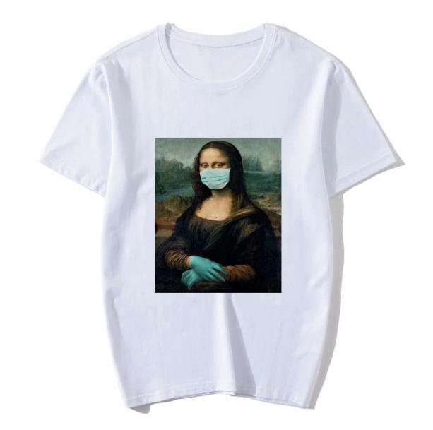 Mona Lisa With Mask Y2K Grunge T-Shirt for Retro Summer Vibes