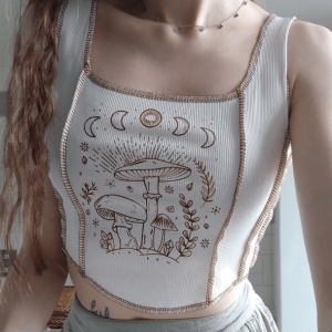 Mushroom Print Y2K Crop Top - Trendy Summer Outfit for Retro Vibes