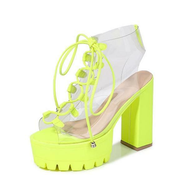 Neon Green Y2K Festival Heels - Bold Summer Party Footwear