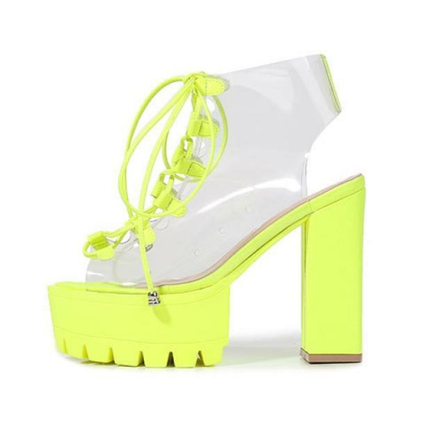 Neon Green Y2K Festival Heels - Bold Summer Party Footwear