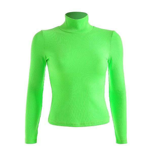 Neon Green Y2K Turtleneck Top for Trendy Summer Outfits