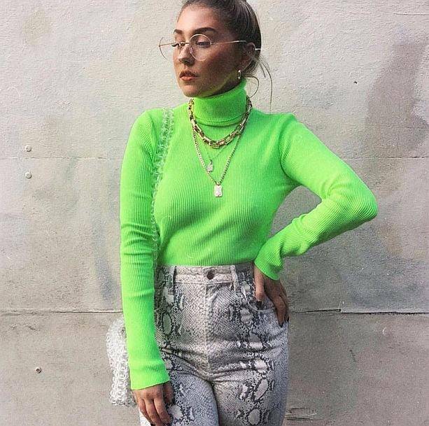 Neon Green Y2K Turtleneck Top for Trendy Summer Outfits