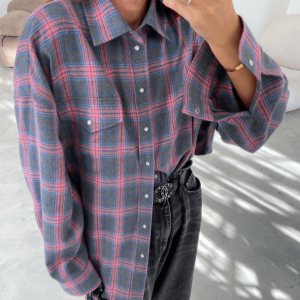 Oversized Pink Plaid Shirt - Y2K Grunge Style for Effortless Summer Vibes