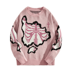 Pastel Pink Skeleton Sweater - Y2K Grunge Style for Summer Vibes