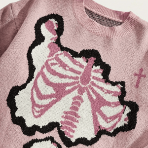 Pastel Pink Skeleton Sweater - Y2K Grunge Style for Summer Vibes