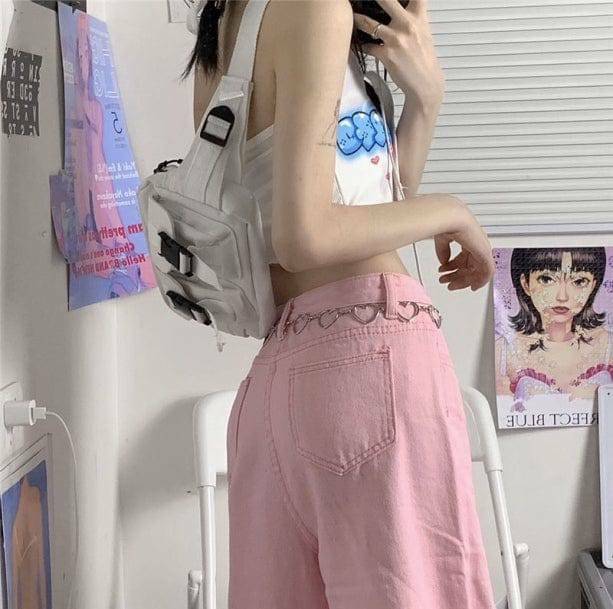 Pastel Pink Y2K Baggy Pants for Trendy Summer Outfits and Grunge Vibes