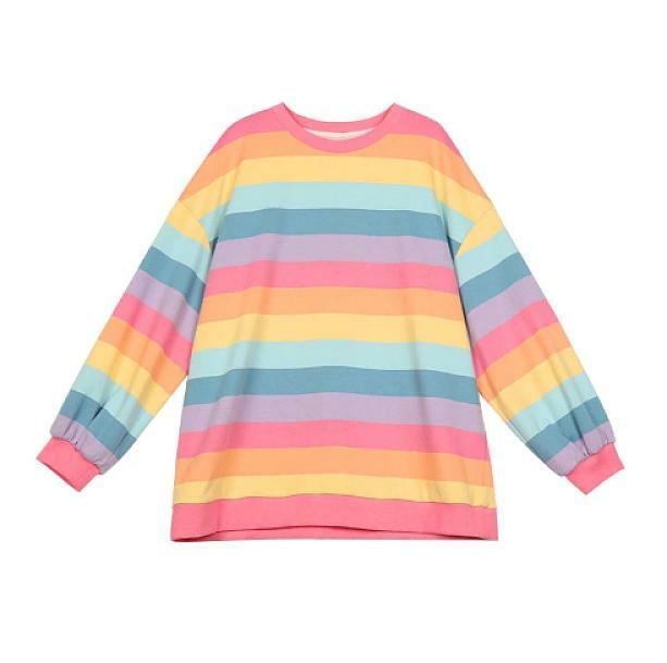 Pastel Rainbow Y2K Sweatshirt: Retro 90s Grunge Style for Summer Vibes