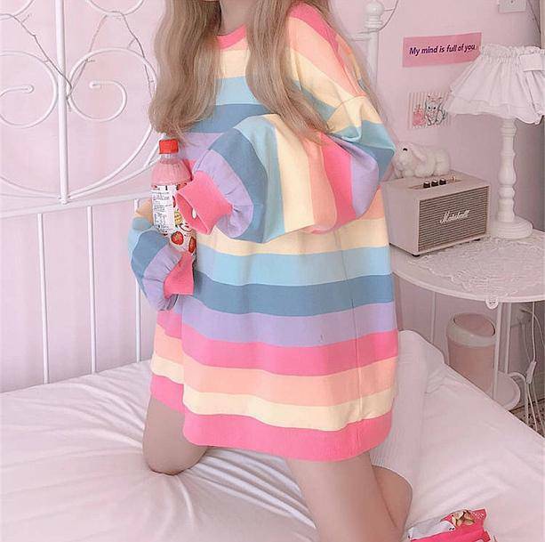 Pastel Rainbow Y2K Sweatshirt: Retro 90s Grunge Style for Summer Vibes