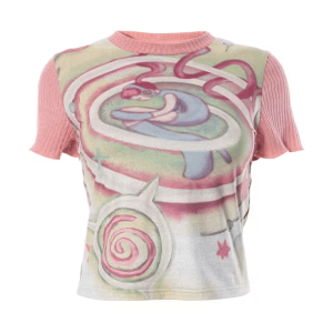 Psychedelic Pastel Y2K T-Shirt for Retro Summer Outfits and Grunge Style