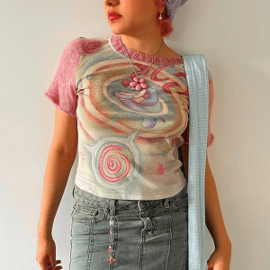 Psychedelic Pastel Y2K T-Shirt for Retro Summer Outfits and Grunge Style