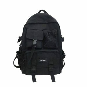 Pure Black Y2K Backpack: Retro Style for Grunge and 90s Outfits