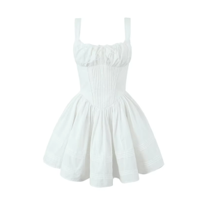 Pure White Y2K Summer Dress - Retro 90s Style for Effortless Chic