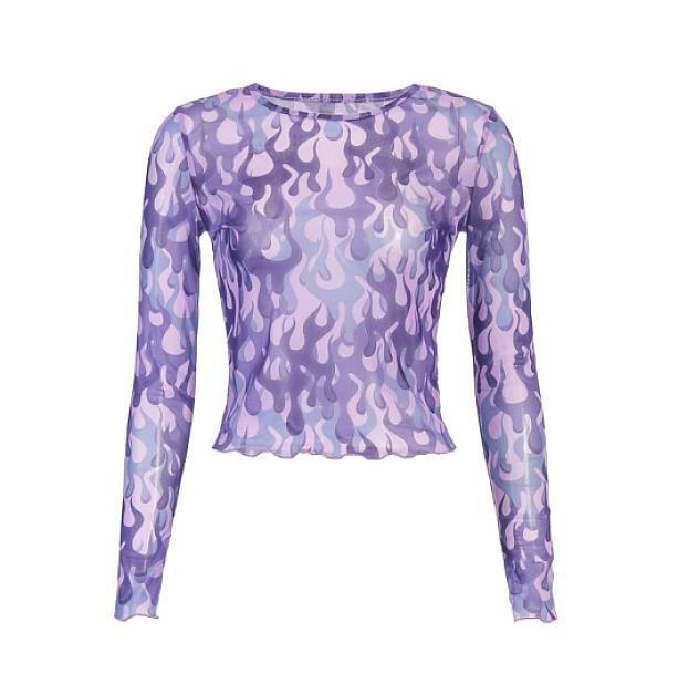 Purple Flames Y2K Top: Retro Grunge Style for Summer Outfits