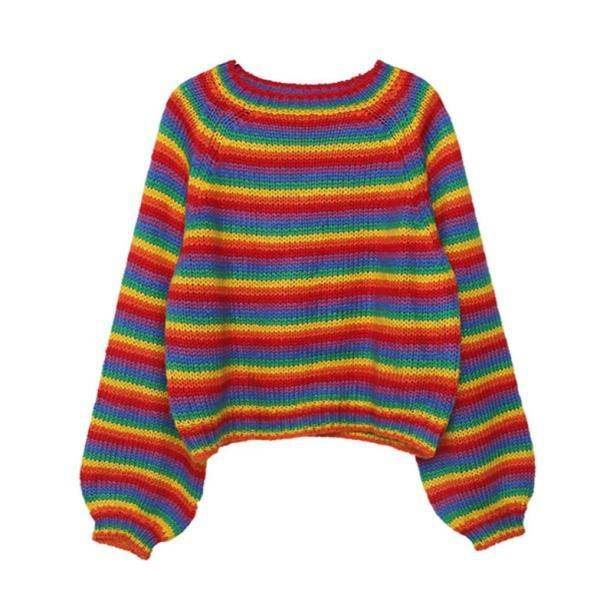 Rainbow Vibes Y2K Sweater: Retro 90s Grunge Style for Summer Outfits