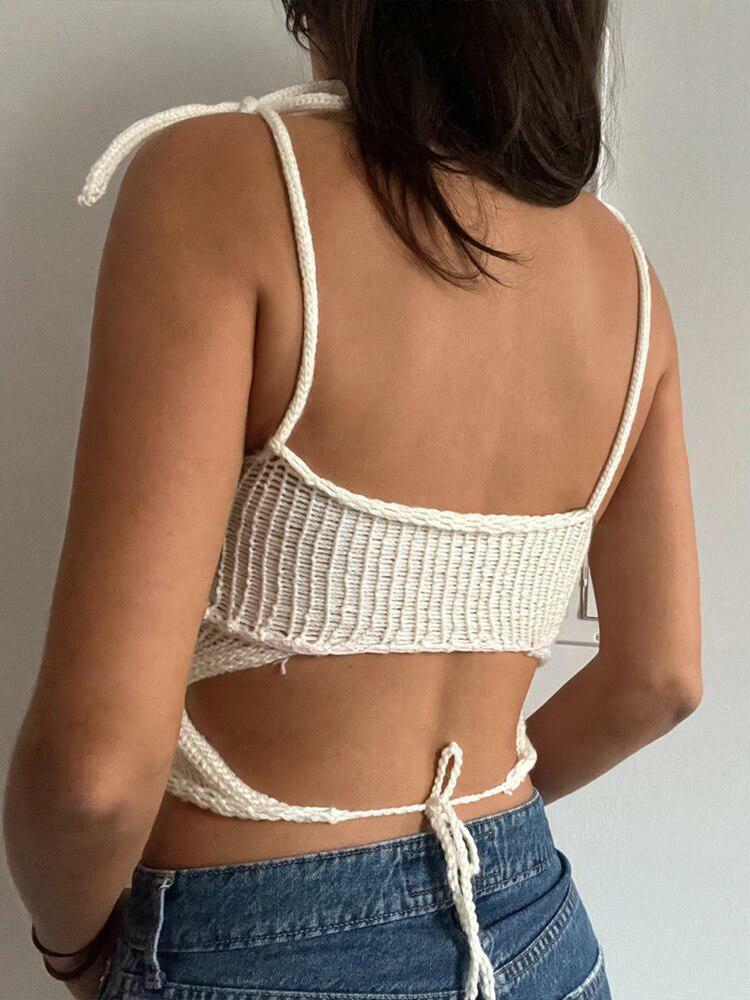 Rose Detailed Y2K Knitted Crop Top for Retro Summer Outfits