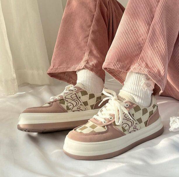 Rosy Plaid Sneakers: Y2K Summer Vibes for Trendy Retro Outfits