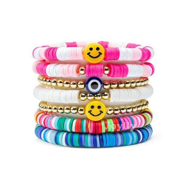 Set of 7 Y2K-Inspired Preppy Bracelets for Retro Summer Outfits