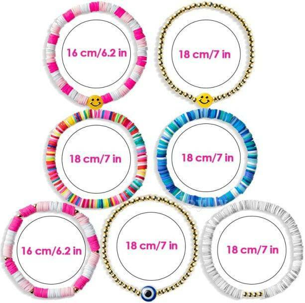 Set of 7 Y2K-Inspired Preppy Bracelets for Retro Summer Outfits