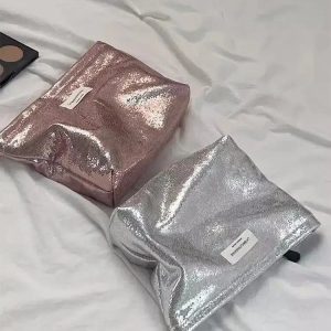 Shiny Metallic Y2K Makeup Bag for Retro Summer Outfits & Parties