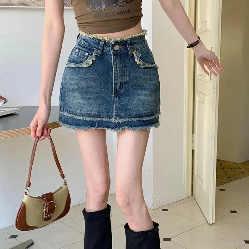 Tasseled Denim Mini Skort - Y2K Summer Outfit for Retro Vibes