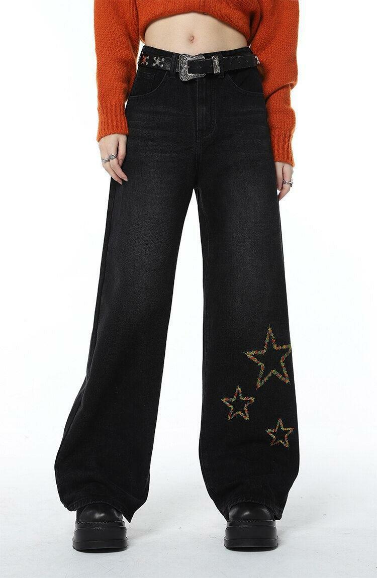 Tinsel Stars Y2K Wide Leg Jeans for Retro 90s Grunge Summer Vibes