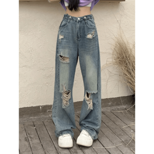 Trendy Distressed Boyfriend Jeans for Y2K Grunge and 90s Fashion Lovers