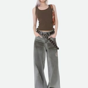 Trendy Distressed Wide Leg Jeans for Y2K Summer Outfits & 90s Vibes