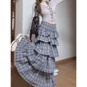 Trendy Long Plaid Y2K Skirt for Summer Grunge and Retro Outfits