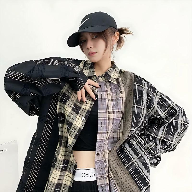 Trendy Multi-Pattern Plaid Shirt for Y2K Summer Outfits & 90s Vibes