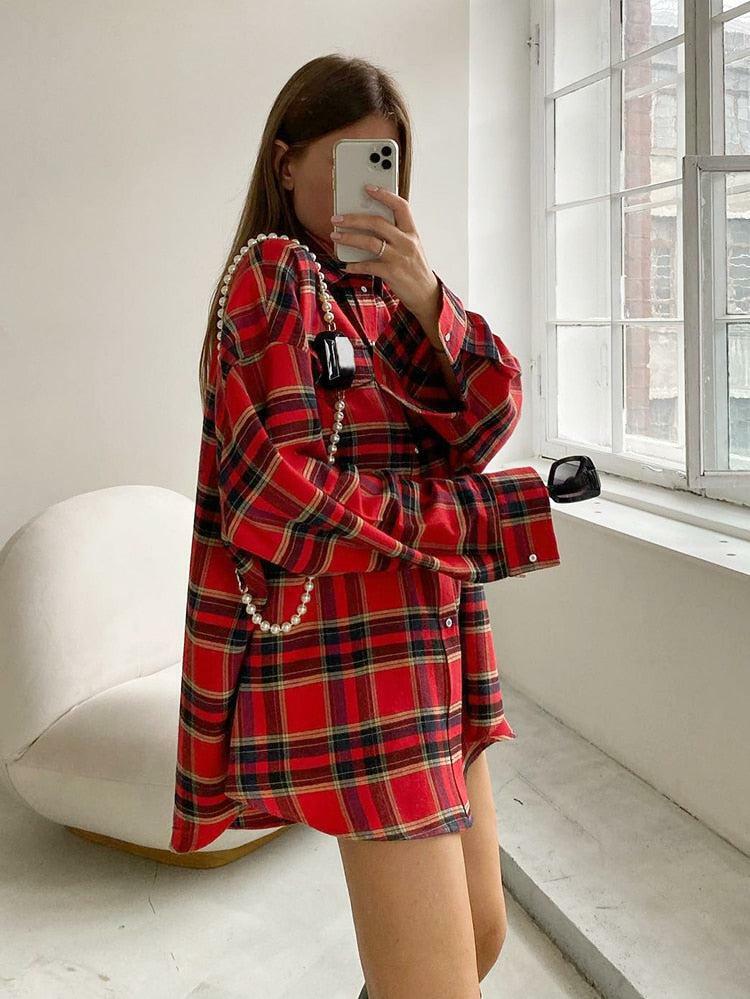 Trendy Oversized Plaid Shirt - Y2K Grunge Outfit Essential for Summer