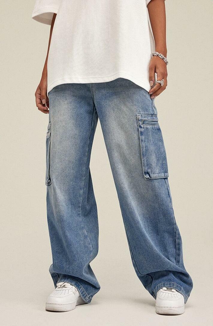 Trendy Washed Baggy Cargo Jeans for Y2K Summer Outfits & Grunge Vibes