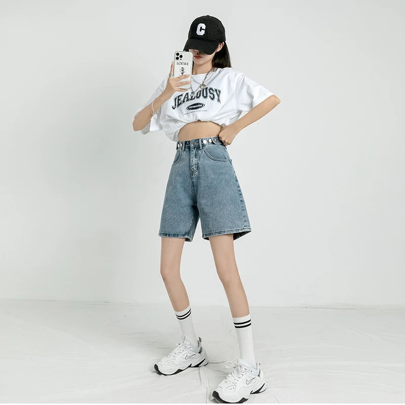 Trendy Y2K Adjustable Waist Denim Shorts for Summer Vibes